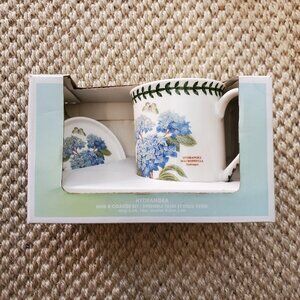 Portmeirion Hydrangea Tea Coffee Cup Mug Set + Coaster